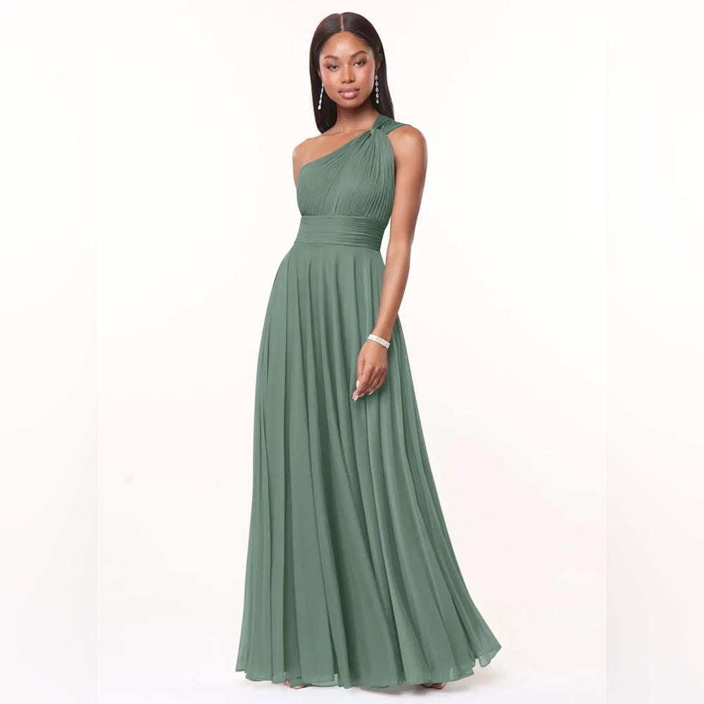 Azazie One Shoulder Dress in Eucalyptus Color